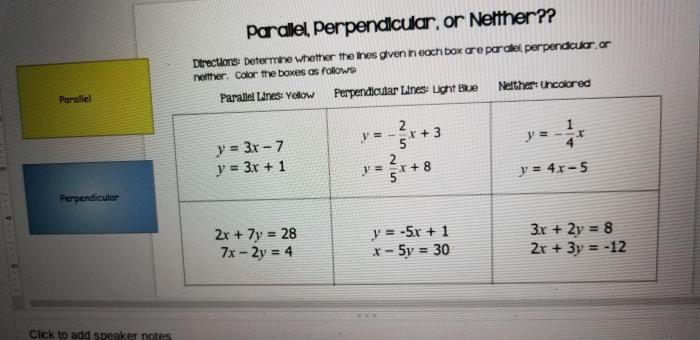 Parallel perpendicular or neither worksheet