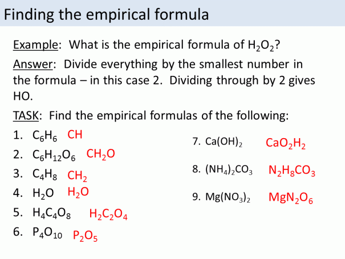 Empirical formula worksheet 1 answer key