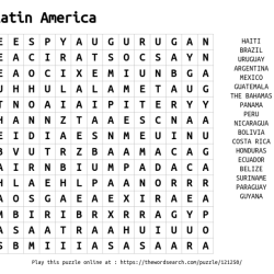 Latin america word search answer key