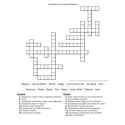 Lord of the flies crossword puzzle answer key