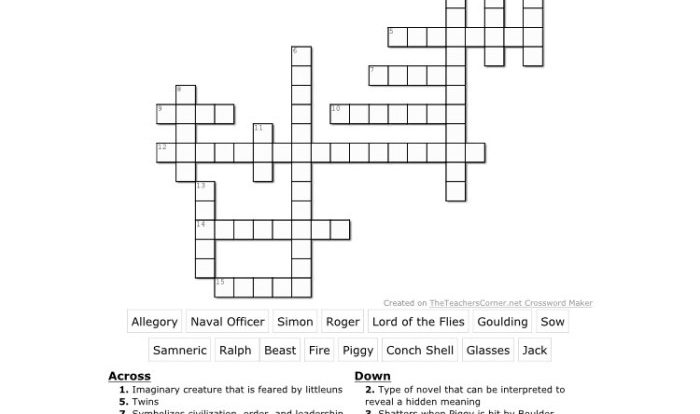 Lord of the flies crossword puzzle answer key