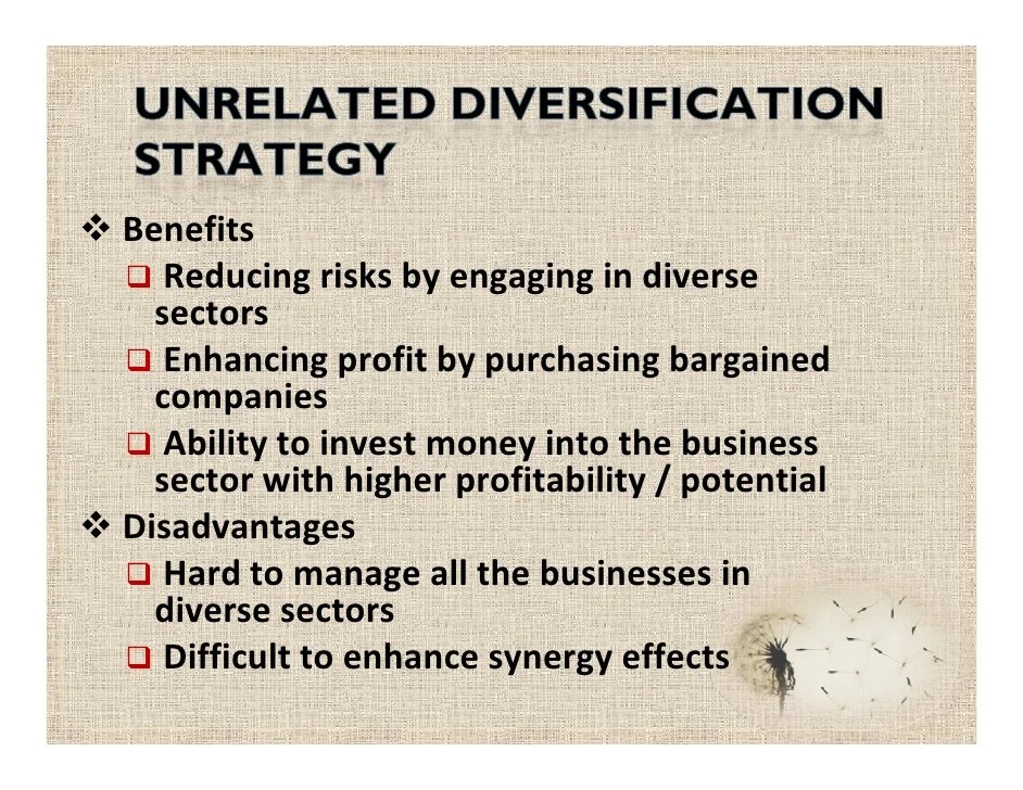 A strategy of diversifying into unrelated businesses