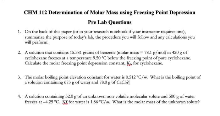 Freezing depression molar mass point